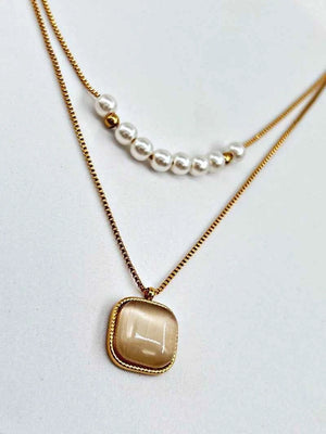 2 Layer Pearl & Stone Gold chain pendant