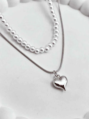 2 Layer Pearl & Heart chain pendant