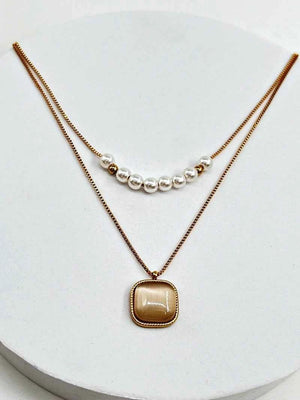 2 Layer Pearl & Stone Gold chain pendant