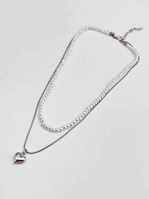 2 Layer Pearl & Heart chain pendant