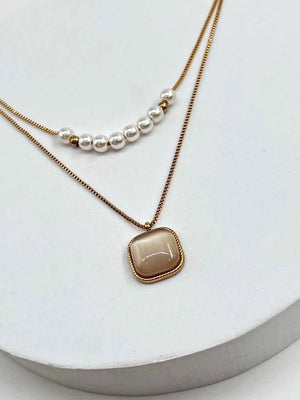 2 Layer Pearl & Stone Gold chain pendant