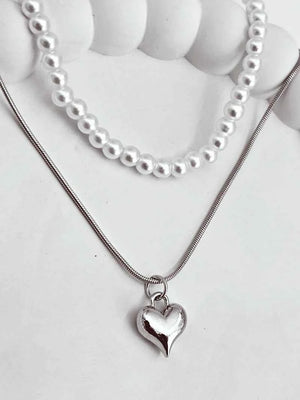 2 Layer Pearl & Heart chain pendant
