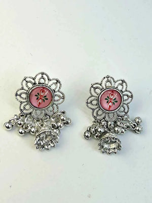 Oxidized Flower Jhumkas