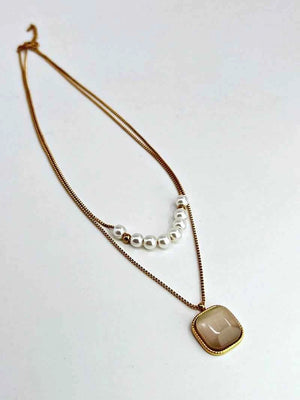 2 Layer Pearl & Stone Gold chain pendant