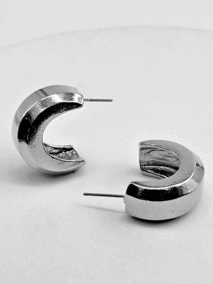 Chunky Silver Half Hoop Statement Earrings