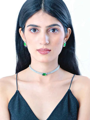 Pendant Choker with earrings - Green