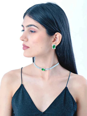 Pendant Choker with earrings - Green