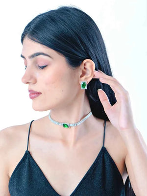 Pendant Choker with earrings - Green