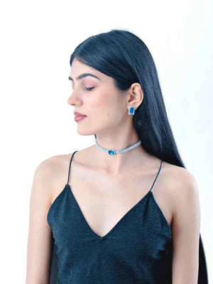 Pendant Choker with earrings - Royal Blue