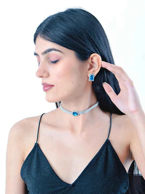 Pendant Choker with earrings - Royal Blue