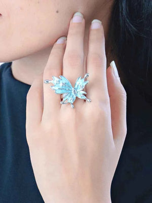 Butterfly Statement Ring Adjustable Blue