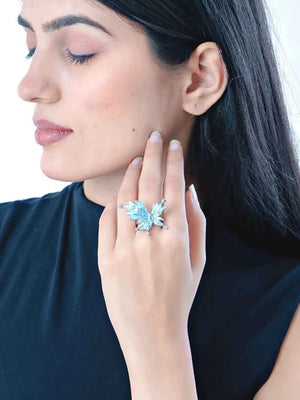 Butterfly Statement Ring Adjustable Blue