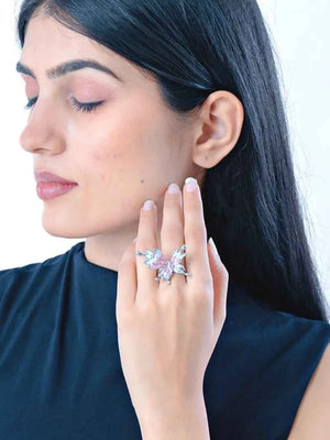 Butterfly Statement Ring Adjustable Pink