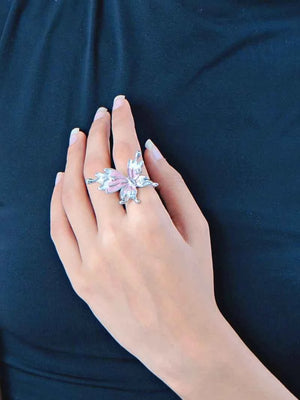 Butterfly Statement Ring Adjustable Pink