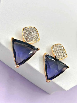 Purple Triangle CZ Dangle Earrings
