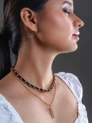 2 Layer Rectangle Gold chain pendant