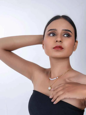 2 Layer Pearl & Stone Gold chain pendant