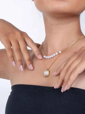 2 Layer Pearl & Stone Gold chain pendant