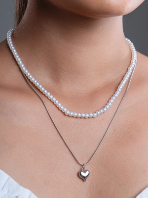 2 Layer Pearl & Heart chain pendant