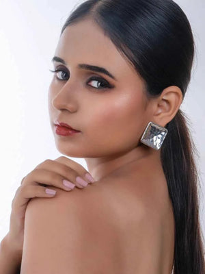 Chunky Silver Square Statement Earrings