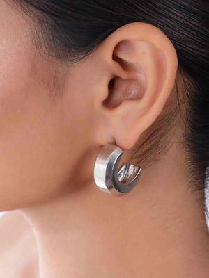 Chunky Silver Half Hoop Statement Earrings