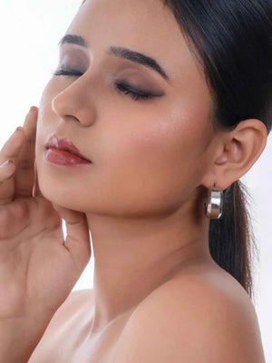 Chunky Silver Half Hoop Statement Earrings