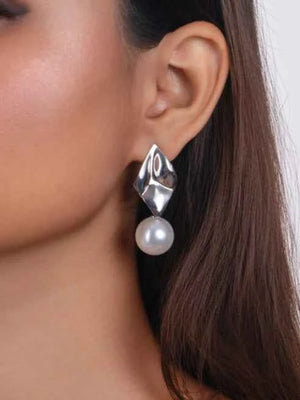 Korean Silver Pearl Hanging Earrings