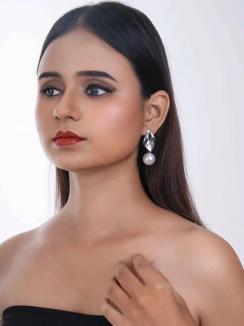 Korean Silver Pearl Hanging Earrings