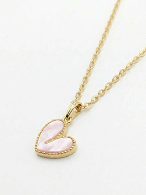 Pink Asymmetrical Heart Necklace Minimalist Love Pendant