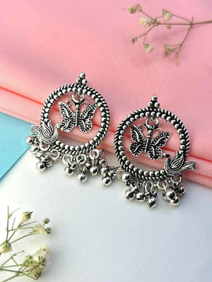 Peacock & Butterfly Chandbali oxidised Earrings