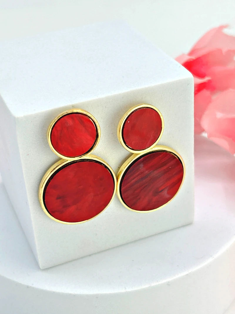 Golden Hanging Elegant Earrings - Red - Bojoya Jewellery