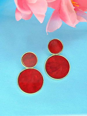 Golden Hanging Elegant Earrings - Red