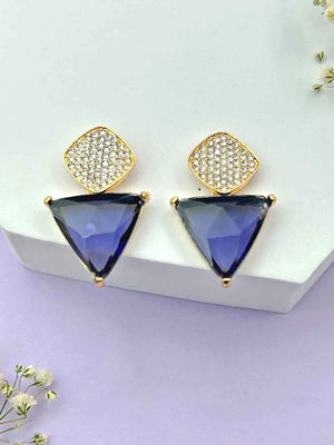 Purple Triangle CZ Dangle Earrings