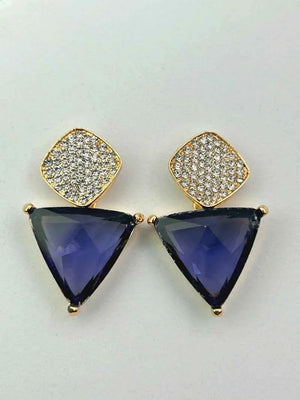 Purple Triangle CZ Dangle Earrings