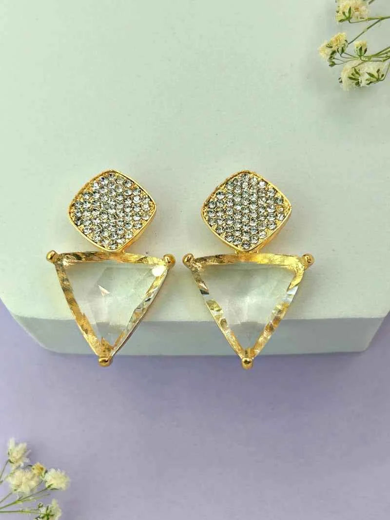 Triangle Cz Hanging Earrings  - Transaprent