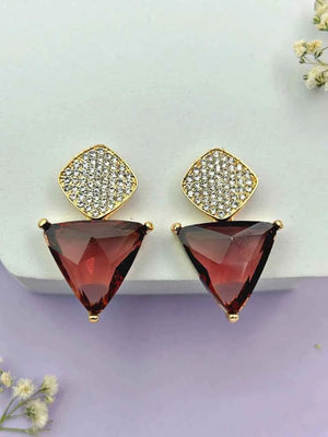 Triangle Cz Hanging Earrings - Brown