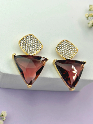 Triangle Cz Hanging Earrings - Brown - Bojoya Jewellery