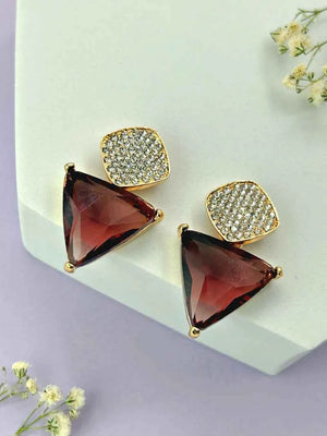 Triangle Cz Hanging Earrings - Brown