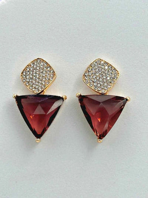 Triangle Cz Hanging Earrings - Brown