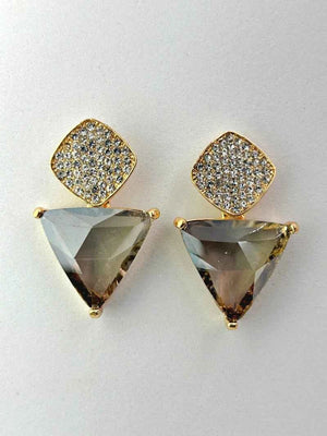 Triangle Cz Hanging Earrings - Gray