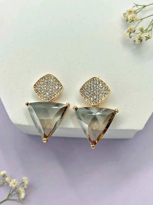 Triangle Cz Hanging Earrings - Gray
