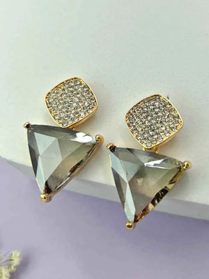 Triangle Cz Hanging Earrings - Gray