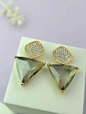 Triangle Cz Hanging Earrings - Gray