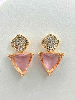 Triangle Cz Hanging Earrings - Pink