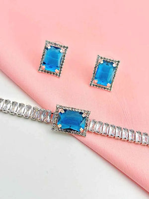 Pendant Choker with earrings - Royal Blue