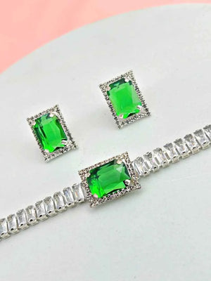 Pendant Choker with earrings - Green
