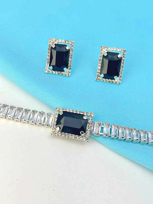 Silver Choker Set with Black Stone