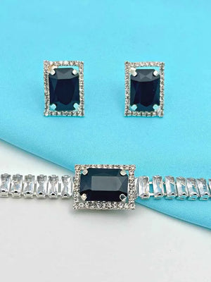 Silver Choker Set with Black Stone