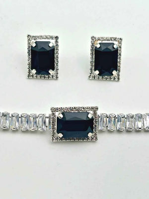 Silver Choker Set with Black Stone