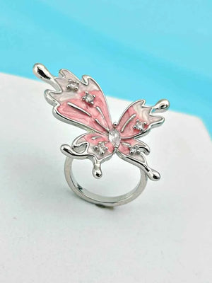Butterfly Statement Ring Adjustable Pink